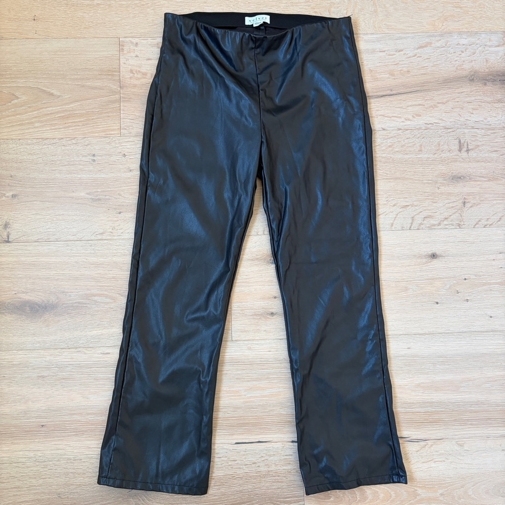 Velvet Graham Spencer Faux Leather Ankle Pants Black Womens L Made USA *T11